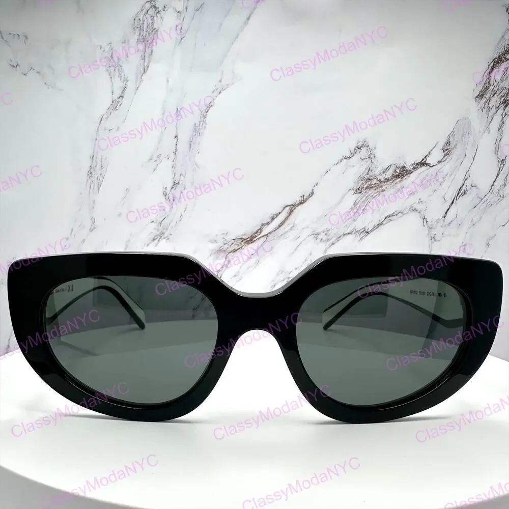 New PRADA Sunglasses Black White Talc Gold Symbole Oval Cat Eye Womens